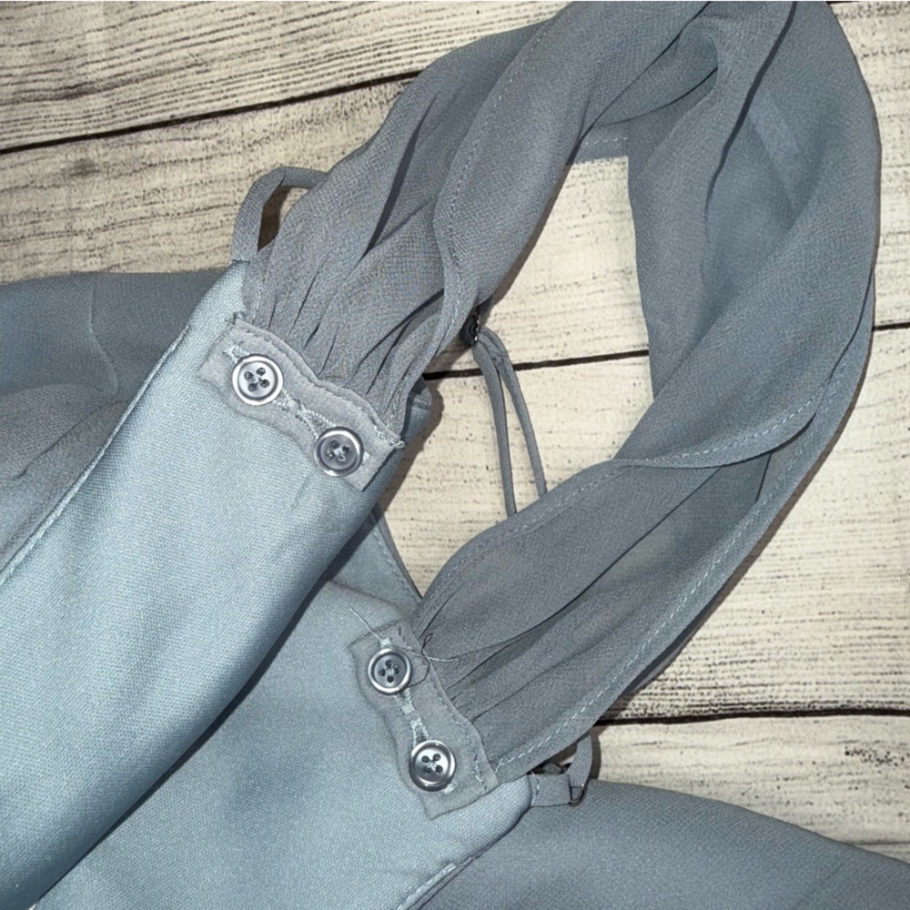 Birdy Grey NWT Devin Dress Gown Chiffon in Dusty Blue Size Medium Bridesmaid - Picture 9 of 14
